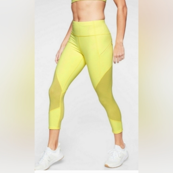 Athleta Yellow Mesh Contender Athletic 7/8 Leggings Size L - Picture 1 of 13